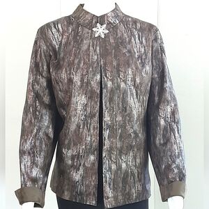 CHICO'S Silver Bronze Snake Print Reversible Open Front 3Qtr Sleeve Jacket Sz 3